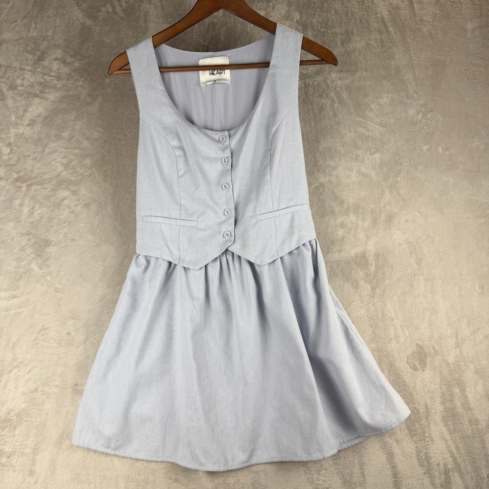 Light Blue Vest clean girl Bodice Mini Dress Sleeveless Button Front Small
